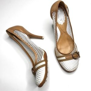 Aldo White Chestnut Brown Buckle Heel Shoes